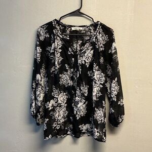 Wishful Park Floral Black and White Women's Top xl 0103